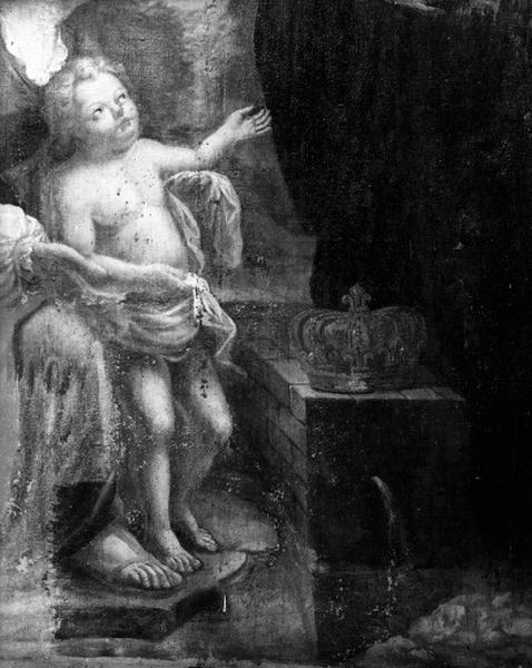 Peinture sur toile représentant le miracle de sainte Montaine ; détail de l'enfant.