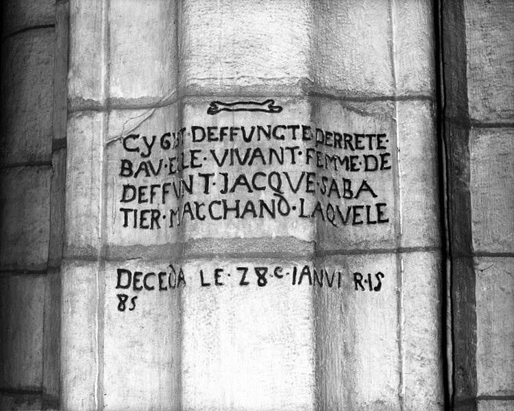 Epitaphe de Perrete Bau, décédée le 28 janvier 1585.