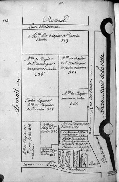 Plan terrier du chapitre Saint-Martin, fief de Sainte-Maure et de Puy-Chatel, 1749.