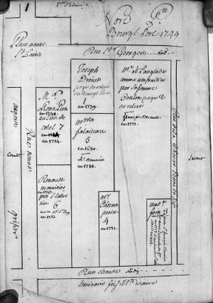 Plan terrier du chapitre Saint-Martin, fief de Bourg Saint-Père, 1749.