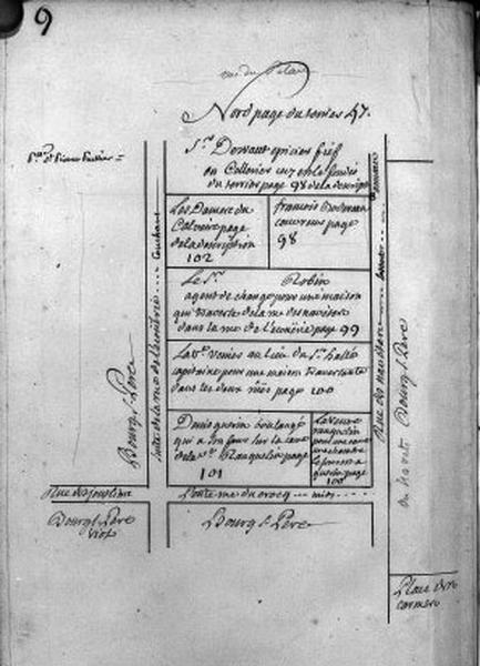 Plan terrier du chapitre Saint-Martin, fief de Bourg Saint-Père, 1749.