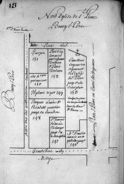 Plan terrier du chapitre Saint-Martin, fief de Bourg Saint-Père, 1749.