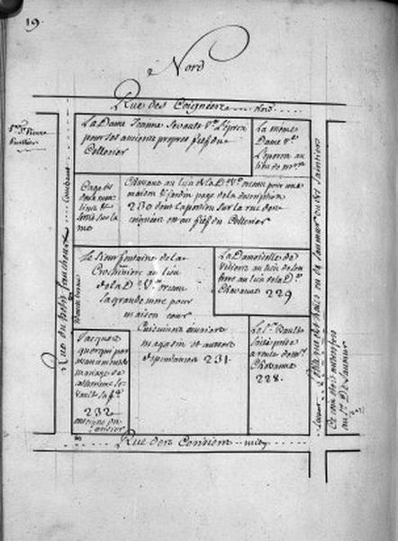 Plan terrier du chapitre Saint-Martin, fief de Bourg Saint-Père, 1749.