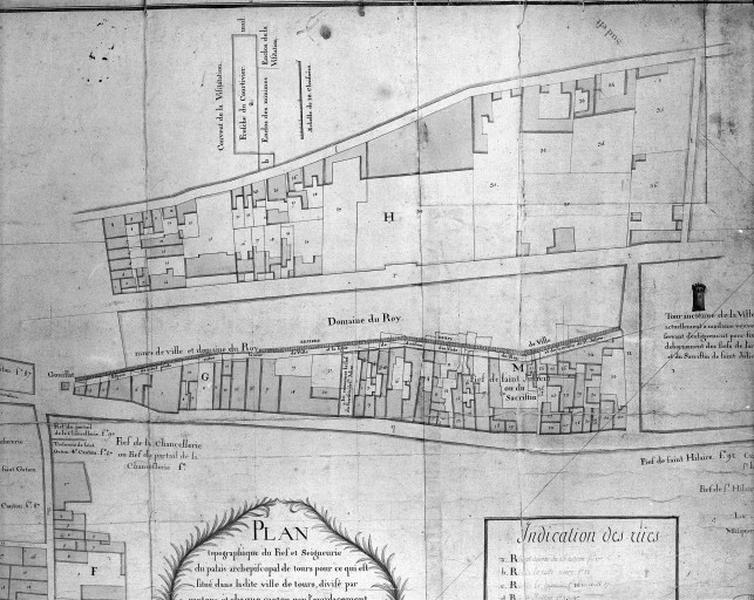 Détail du Plan topographique du fief et de la seigneurie du palais archiépiscopal de Tours... levé par C.T. Berthon, géomètre, 1767.