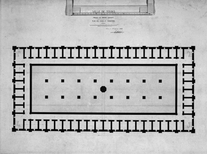 Projet de marché couvert : plan des caves et des fondations, par G. Guérin, 1er mars 1861.