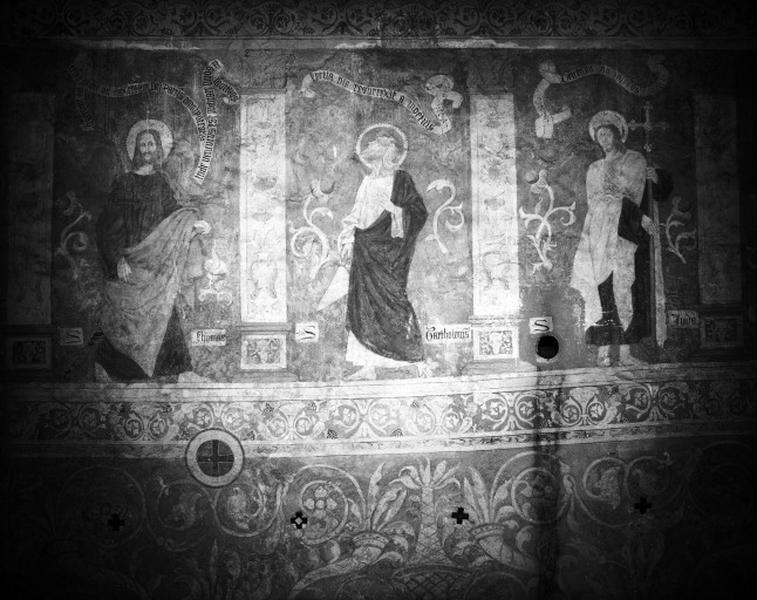 Chapelle, mur nord de l'Est à l'ouest, les Apôtres Thomas, Bartholomé et Judas.