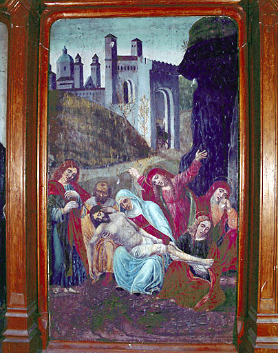 3 tableaux : Mise au tombeau, Déploration, Résurrection du Christ