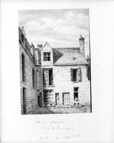 Façade postérieure, maison démolie en 1940, dessin d'Edouard Gatian de Clérambault.