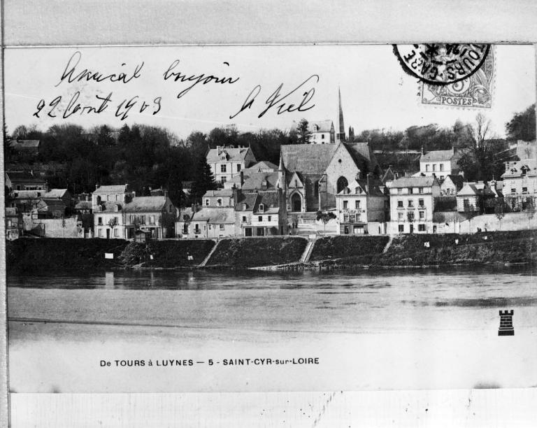 Rive gauche de la Loire à Tours, amont du pont Saint-Symphorien. Photographie aérienne de Henrard, 1951. (N° 6210).