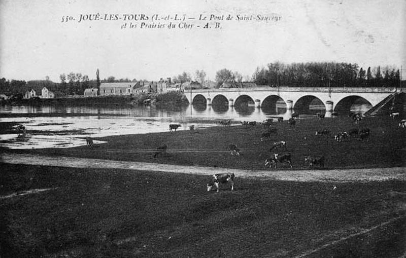 Le pont Saint-Sauveur et les prairies du Cher, vue prise du sud-ouest.