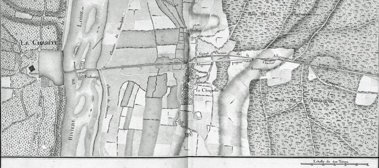 Atlas de Trudaine, 1744-1751, détail sur la Charité et la Chapelle-Montlinard. (archives nationales, F 14 8461, folio 12).