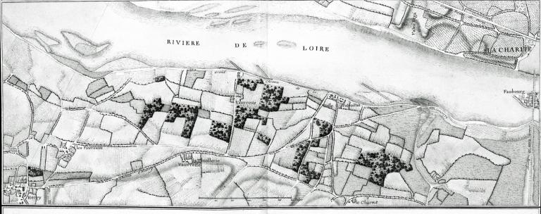 Extrait de l'Atlas de Trudaine, 1745-1780. Route de Herry à La Charité. (archives nationales, F 14 8467/319, folio 13).