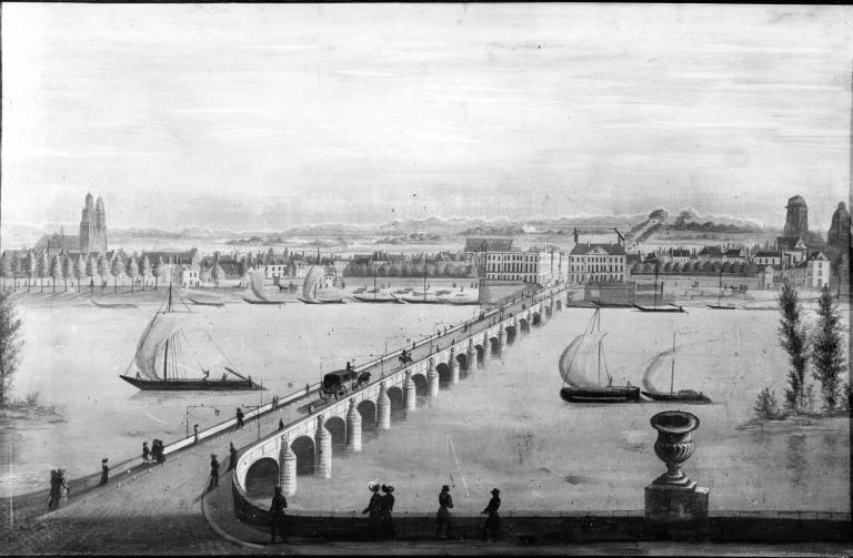 Défense de la ville d'Amboise contre les inondations de la Loire et de l'Amasse. Plan de la rive gauche en amont du pont, détail, non daté (probablement entre 1856 et 1866). (archives départementales d'Indre-et-Loire, S 4987).