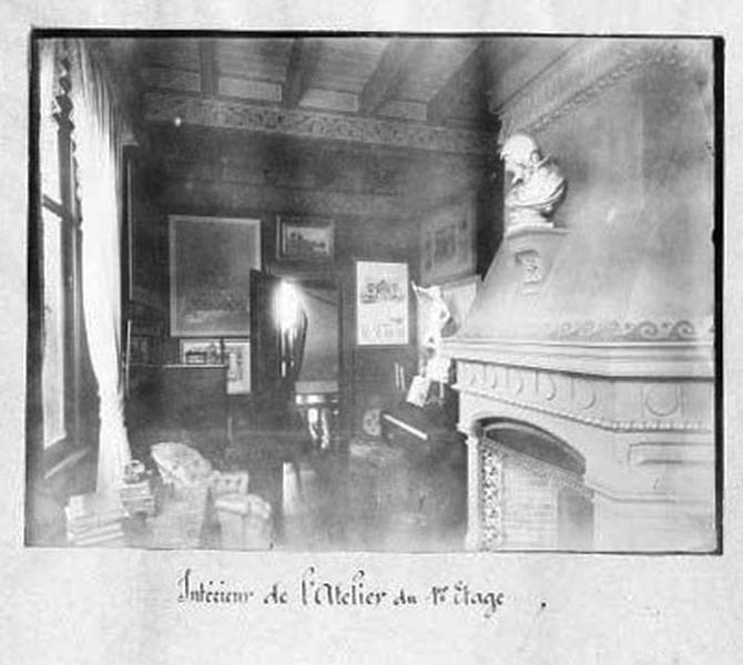 Premier étage du corps de logis, aile en retour d'équerre : 'intérieur de l'atelier'.