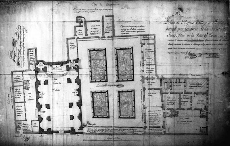 Plan de l'Eglise, Collège et bâtimens occupés par les Pères de la société de Jésus, situé en la ville de Tours. Plan dressé lors de l'expulsion des Jésuites, 1er avril 1762.