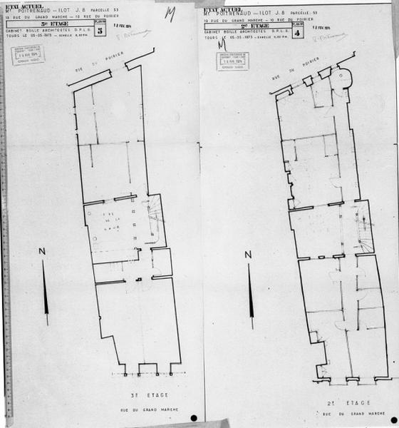 Etat avant travaux, plans des deuxième et troisième étages, échelle 1/100e.