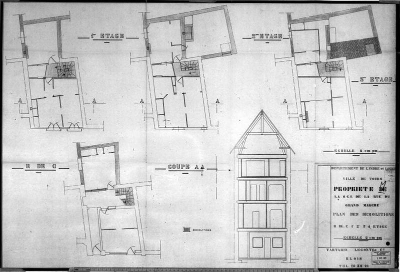 Etat avant travaux, plans et élévations par Tartarin Leconte et cie, échelle 1/50e.