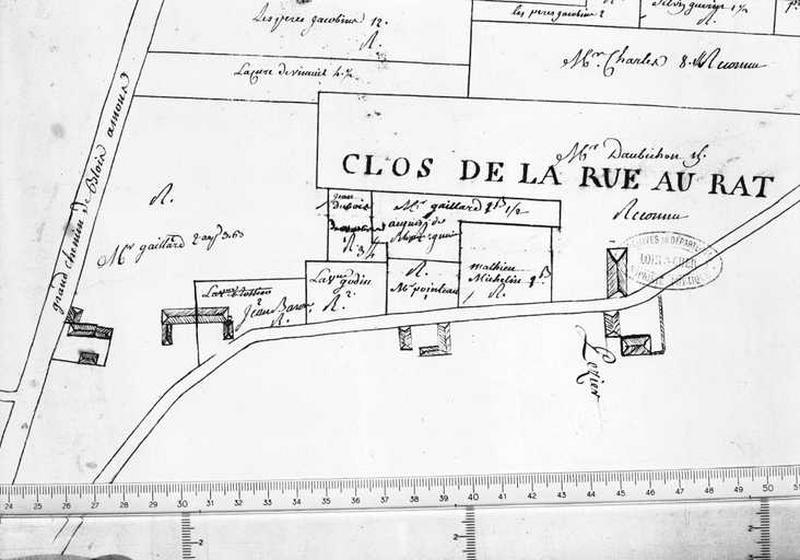 Censif de la Barre ; détail : Clos de la rue au rat ; milieu 18e siècle.