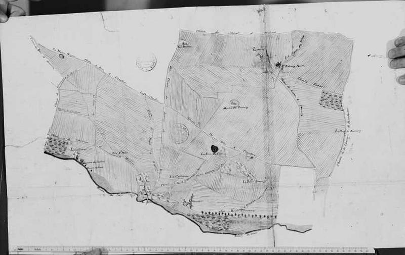 Plan censif, fin 18e siècle. Plan de la section nord de la commune d'Huisseau ; détail : le moulin à vent de Saumery ; milieu 18e siècle.