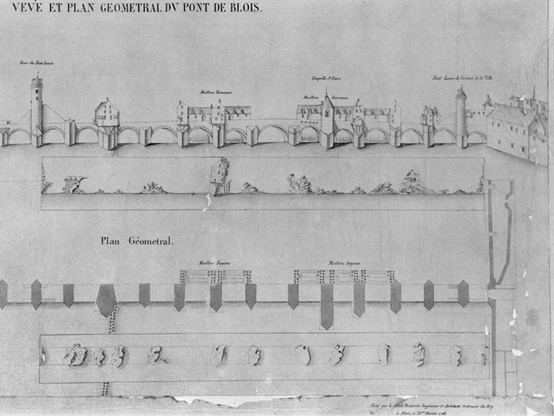 Vue et plan géométral du pont de Blois.