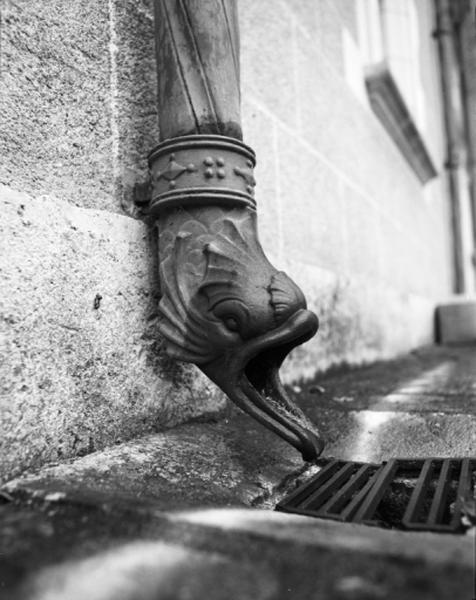 Détail de gargouille en fonte d'une gouttière.