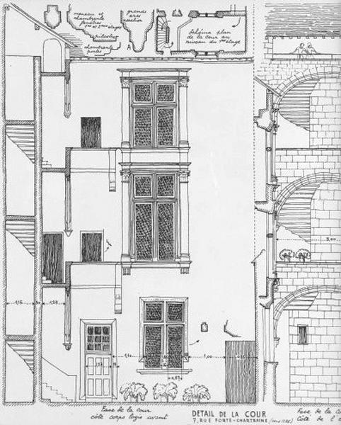 Bâtiment ouest, façade est sur cour, croquis par Albert Laprade.