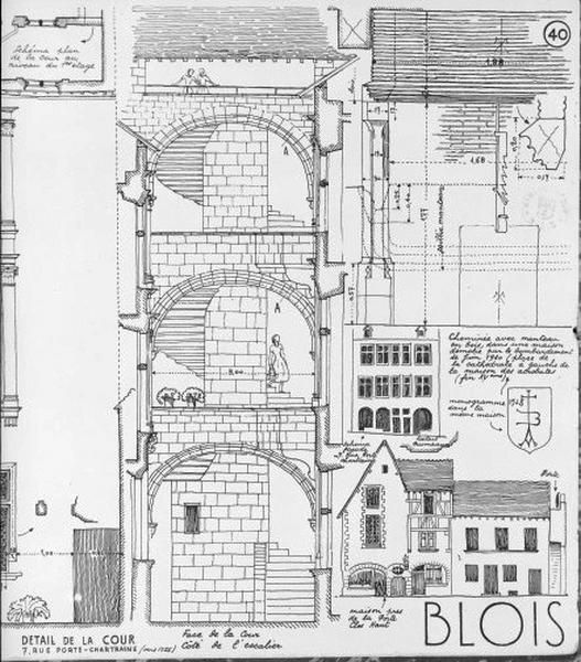 Façade de l'escalier sur cour, croquis par Albert Laprade.