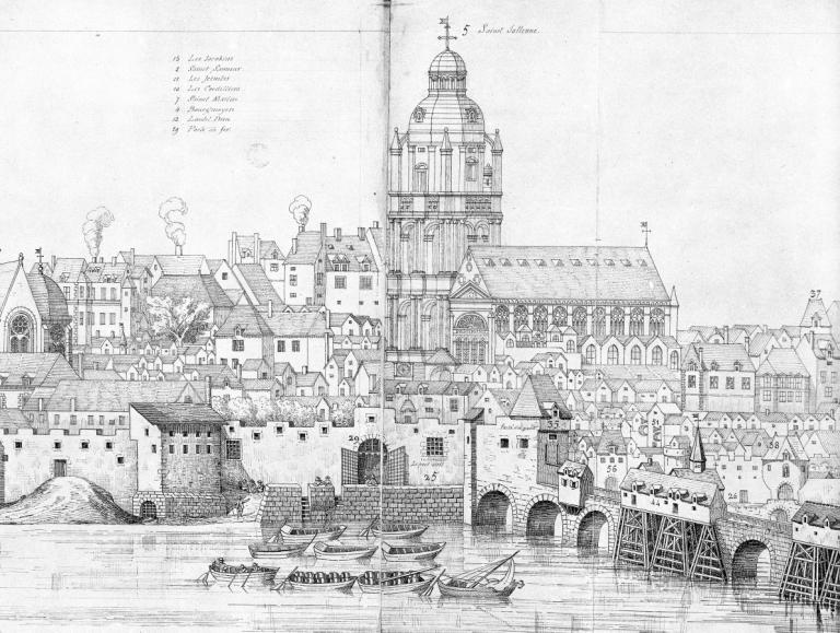 Vue de Blois au XVIIe siècle, copie de la vue de Maugier (1675) par A. Trouëssart, 1895. Détail sur le port Vieil. (conservation du château de Blois).