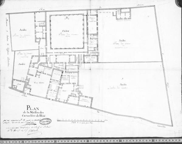Plan de la maison des Carmélites de Blois établi lors de sa transformation en prison de suspects.