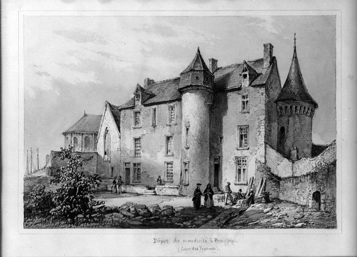 Façade sur jardin et cour des femmes du dépôt de mendicité.