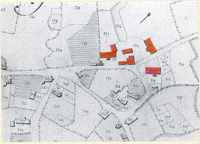 Partie centrale avec le château : plan cadastral XIX ème siècle.