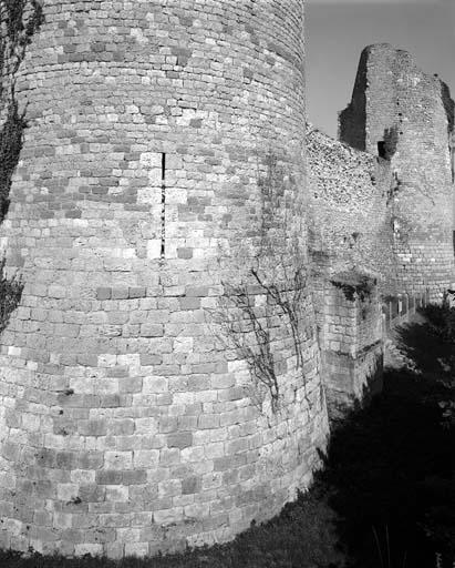 Façade est, détail des tours sud-est, nord-est et courtine.