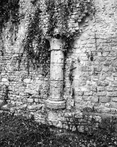 Pièce centrale du logis, mur de refend sud, détail d'une colonne.