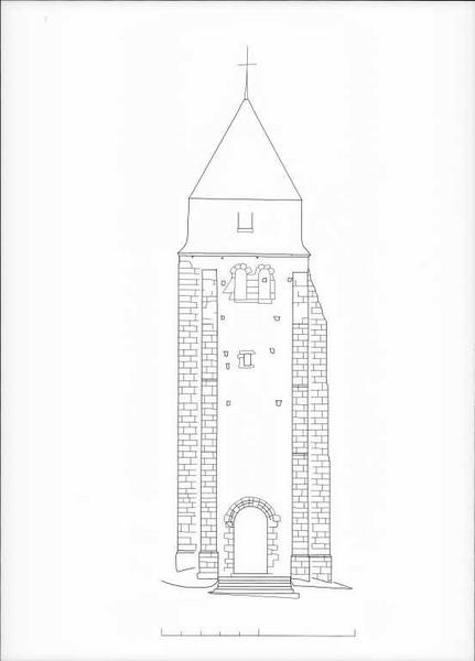 Elévation externe de la face ouest du clocher.