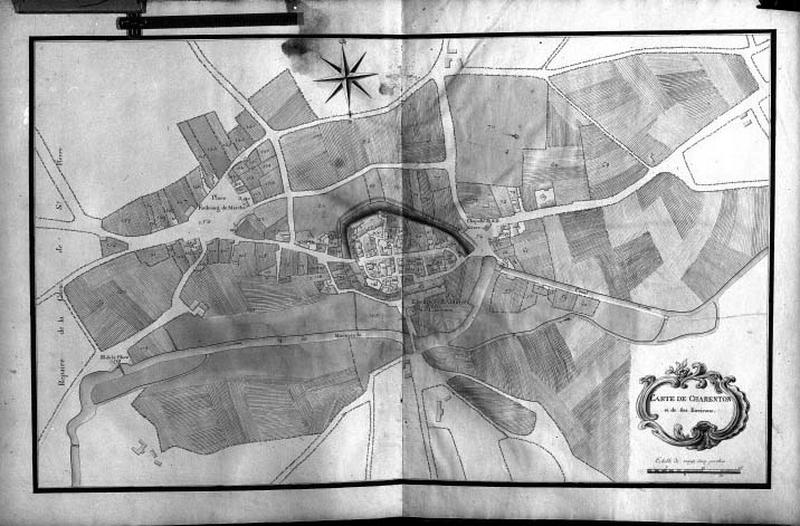 Plan terrier du 18 ème siècle. Carte de Charenton et ses environs. Vue d'ensemble.