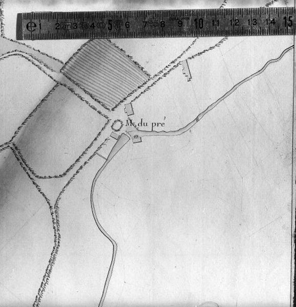 Plan d'ensemble, extrait du plan terrier 1767-1768, 4ème carte de Meillan : moulin du Pré.