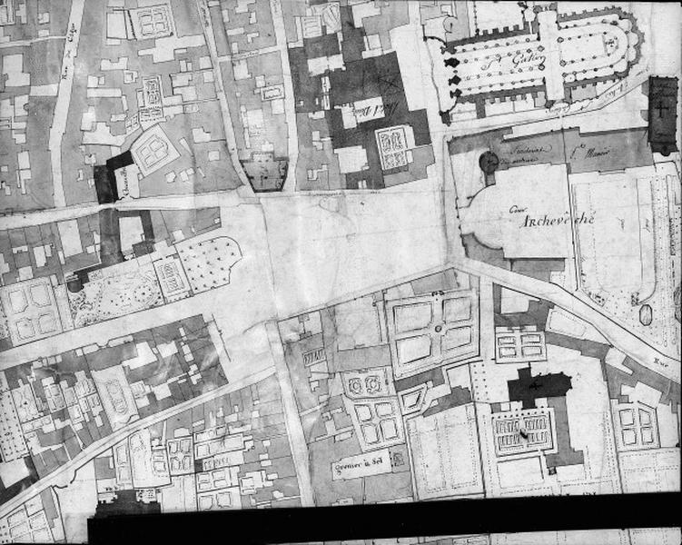 Plan n°355 : quartier de l'archevêché, de la place Saint-Etienne.