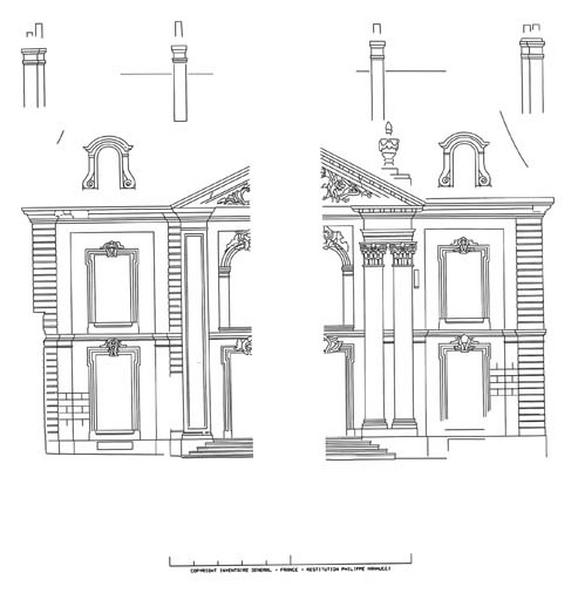 Restitution photogrammétrique de la façade sur la cour et sur le jardin.