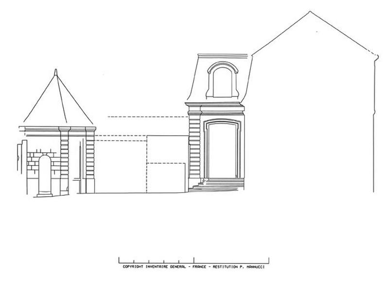 Elévation de l'aile nord et du pavillon d'entrée nord, restitution photogrammétrique.