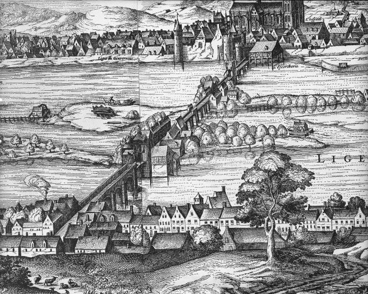 Vue de C. Visscher : vue panoramique de Tours vers 1625, détail : pont d'Eudes.