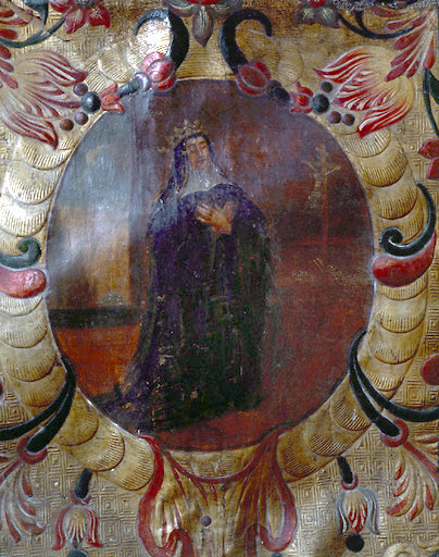Devant d'autel, détail médaillon central : sainte Montaine.