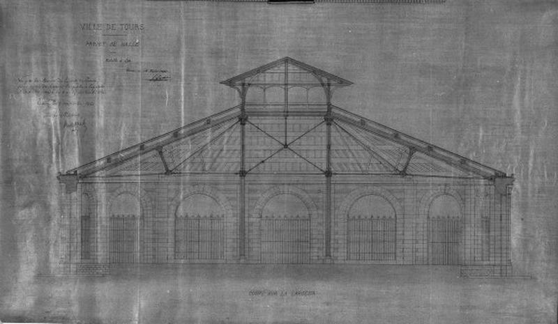 Projet de la halle : coupe sur la largeur. G. Guérin, juin 1861.