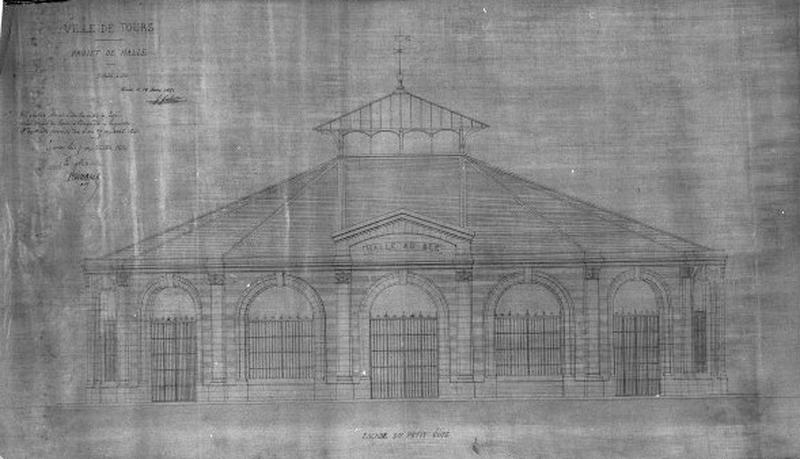 Projet de Halle : façade du petit côté. Guérin, 1861.