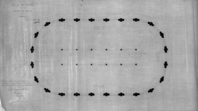 Projet de Halle au Blé à l'angle de la place des Halles et de la rue de la Bourde : Plan, par G. Guérin, 18 juin 1861.