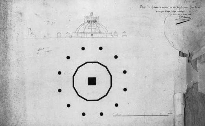 Projet de la fontaine a établir en tête de la place Foire-le-roi. Mars 1835, Chauveau.