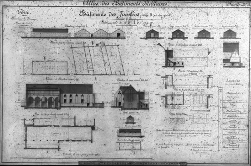 Bâtiments des Jacobins : plans, coupes, élévations, 1869.