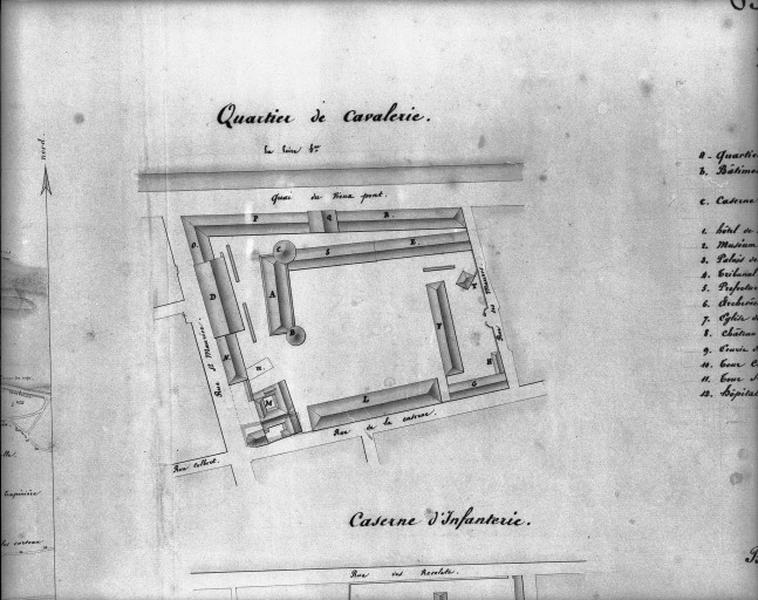 Atlas des bâtiments militaires : détail de la caserne Meunier, plan des combles.