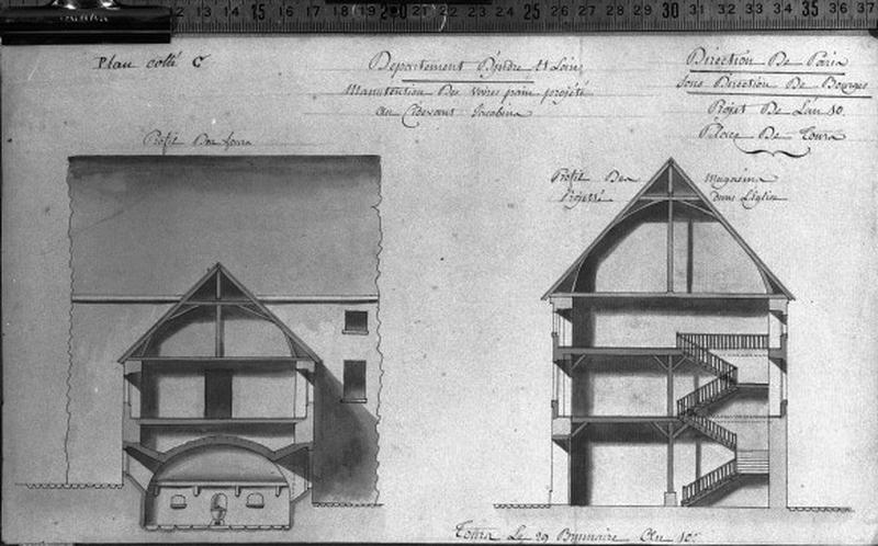 Aménagement en bâtiments militaires, coupe des fours et magasins, 29 brumaire an X (20 novembre 1801).