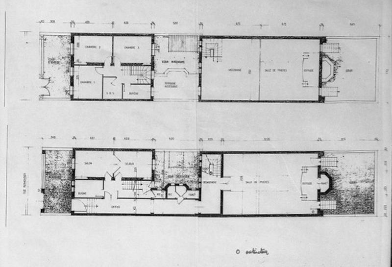 Plan d'ensemble, 1970 : à gauche, maison du rabbin, à droite synagogue proprement dite.