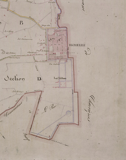 Ancien cadastre, tableau d'assemblage : plan masse de la ville et du château.